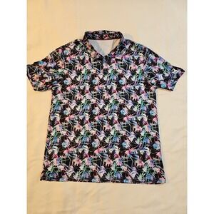 Maelreg Polo Golf‎ Shirt Men L Black Pink Blue Hawaiian Print